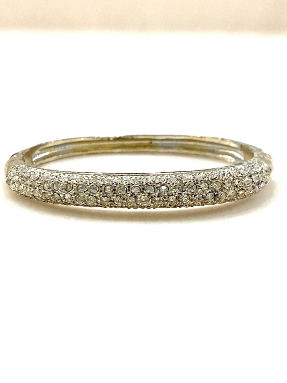 Vintage Pavé Crystal Hinged Bangle Bracelet in Silver